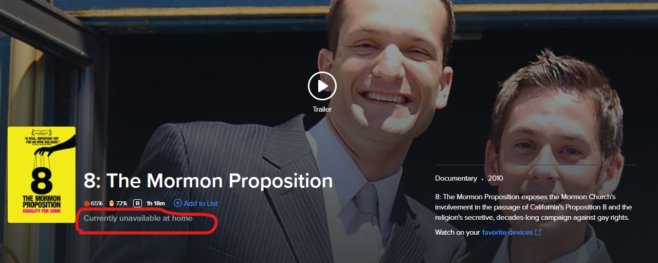 8: The Mormon Proposition Not Available to Stream on the Internet?